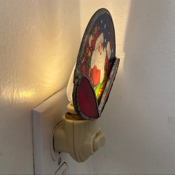 Holiday Xmas Christmas Santa Claus Stained Glass Night Light Nite Lite Decor - Picture 2 of 7